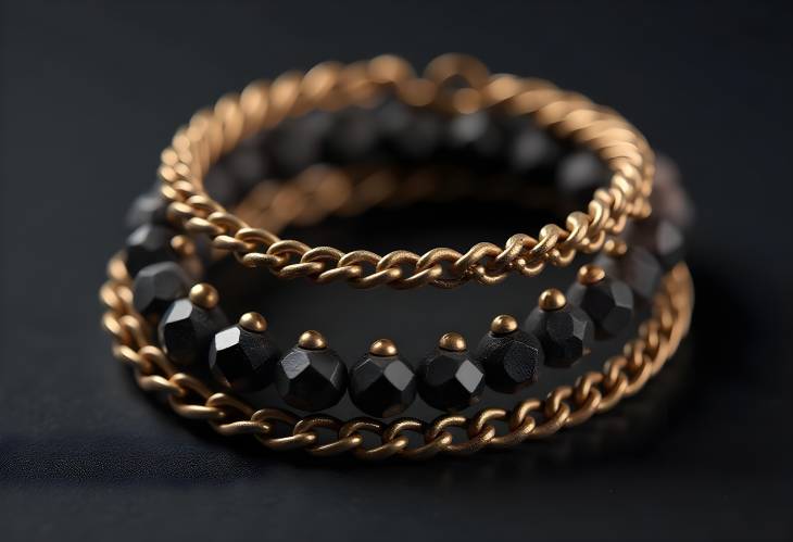 Elegant Chain Bracelets on Charcoal Surface CloseUp Beauty